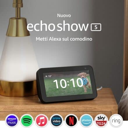 AMAZON ECHO SHOW 5 2a GENERAZIONE (2021) 5″ POLLICI CON ALEXA e videocamera 2MP a 59,99 € invece di 84,99 €