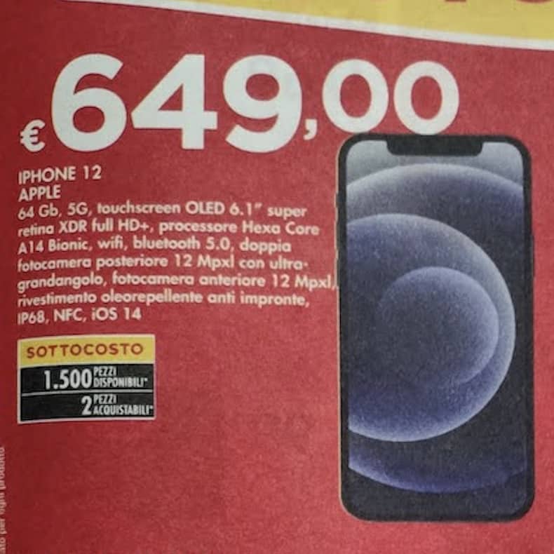 Apple iPhone 12 in offerta da Bennet sottocosto dal 30 settembre 2021
