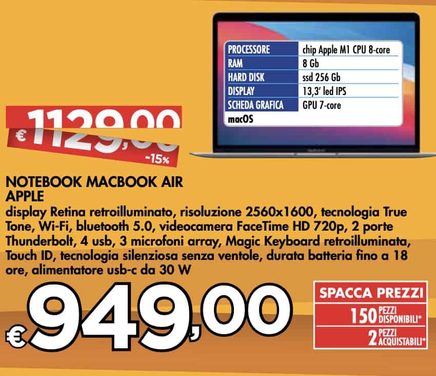 Apple MacBook Air 2020 offerta Bennet 7 ottobre 2021 1