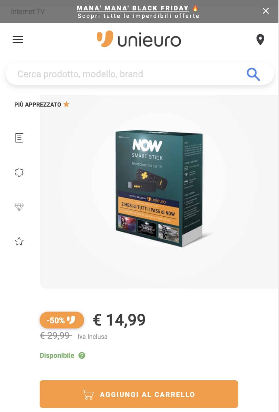 Tutto NOW TV Unieuro