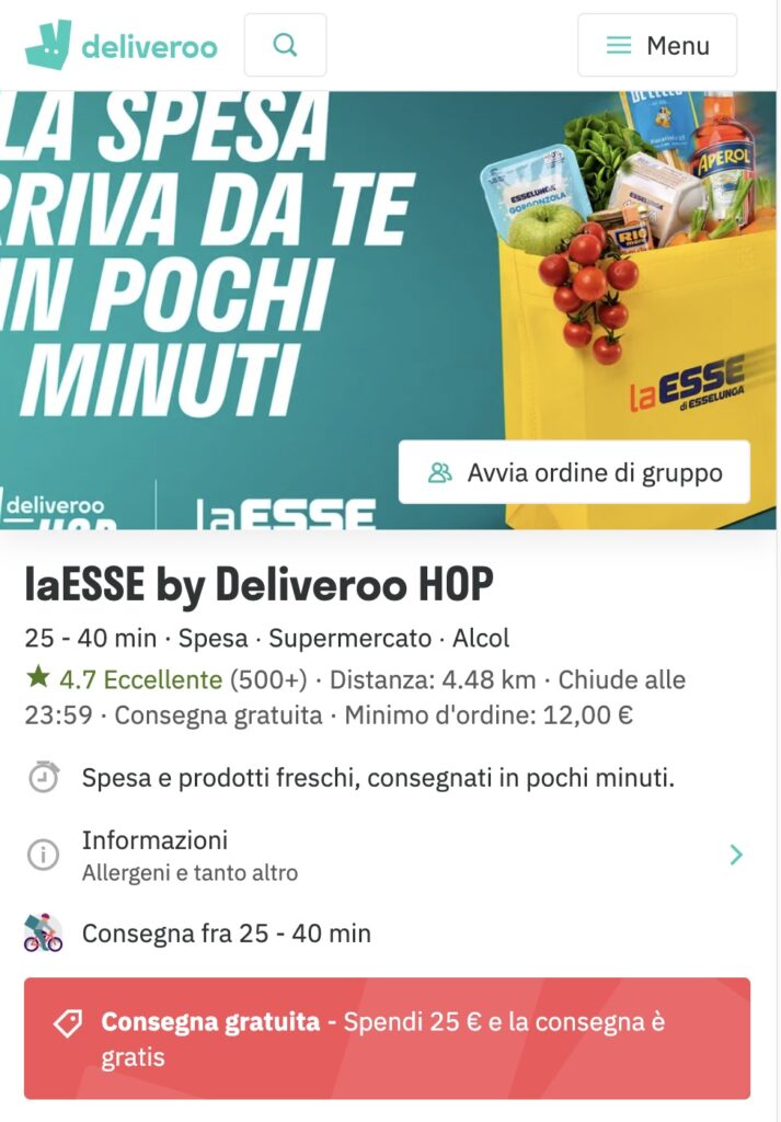 consegna veloce spesa Esselunga Deliveroo