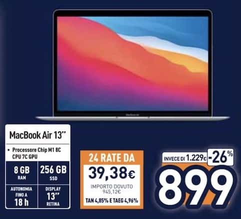 MacBook Air M! in offerta da Unieuro