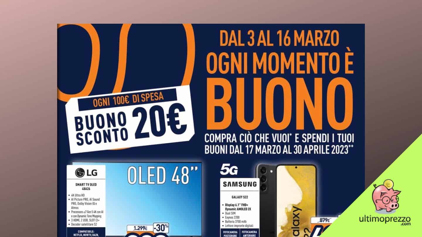 Unieuro regala 20 euro ogni 100 di spesa: come funziona il volantino 3-16 marzo 2023?