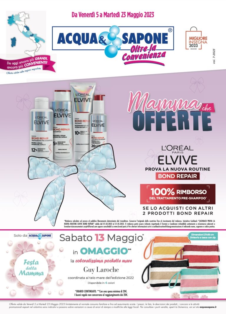 Volantino Acqua e Sapone Festa della mamma 2023, in anteprima le offerte dal 5 maggio e il Volantino Acqua e Sapone Festa della mamma 2023, in anteprima le offerte dal 5 maggio e il