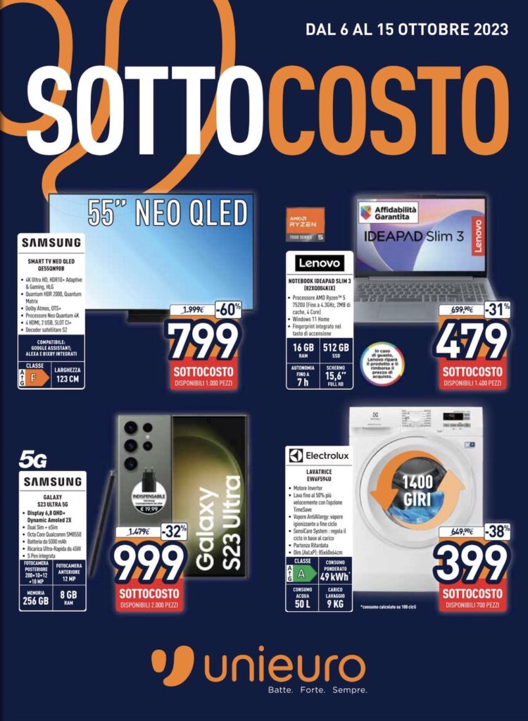 volantino Unieuro sottocosto 6 ottobre 2023 pagina 01