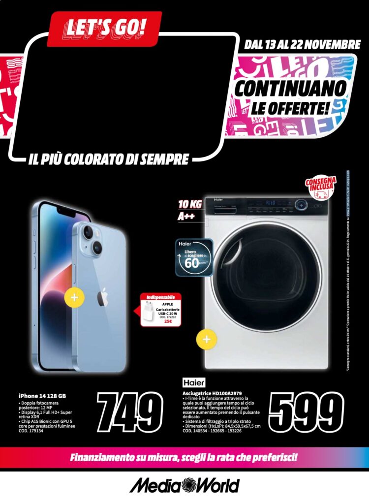 volantino Black Friday MediaWorld 13 novembre 2023 pagina 01