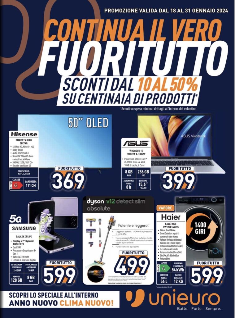 volantino Fuoritutto Unieuro 18 gennaio 2024 pagina 01