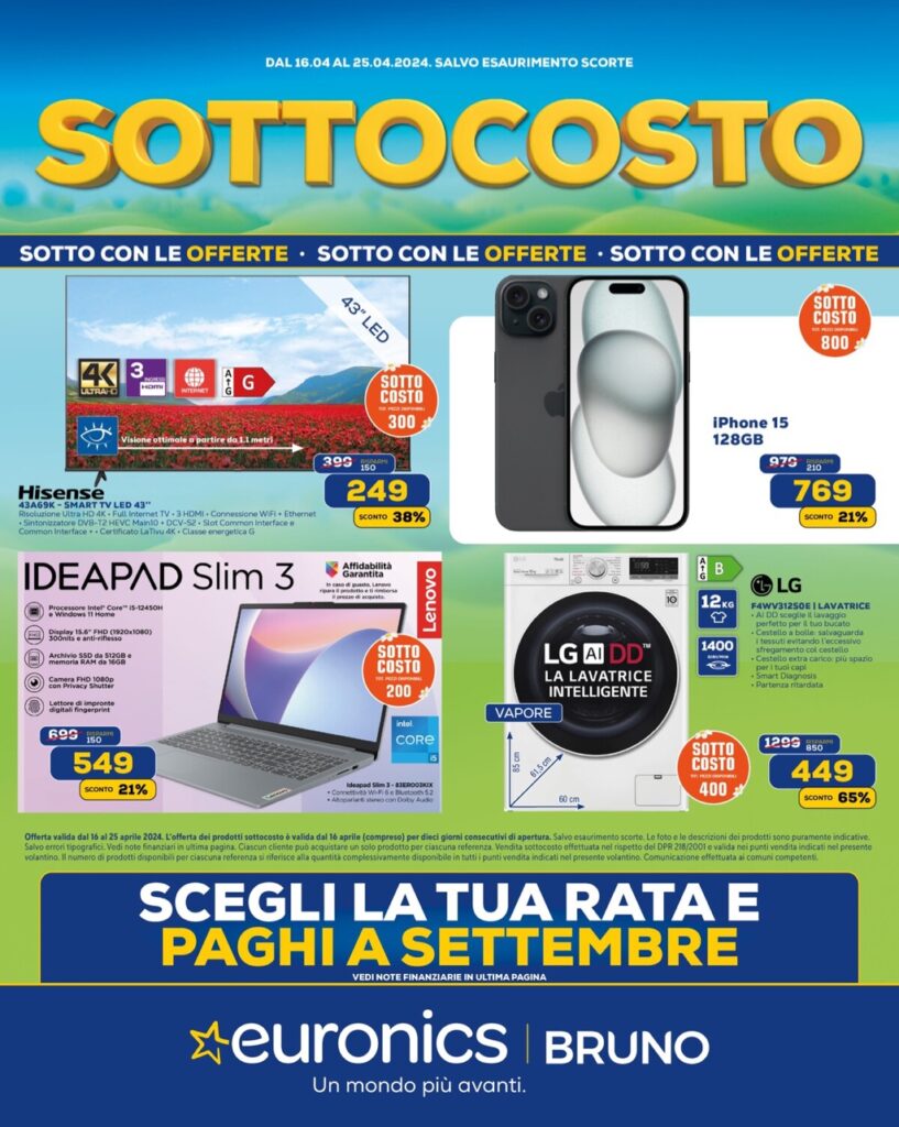 volantino Euronics sottocosto 16 aprile 2024 pagina 01