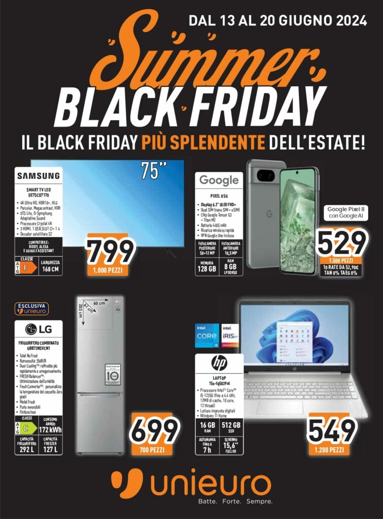 volantino Black Friday Unieuro 13 giugno 2024 pagina 01
