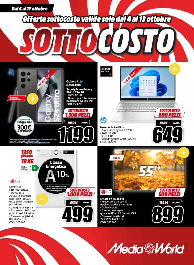 volantino sottocosto MediaWorld 4 ottobre 2024 pagina 01