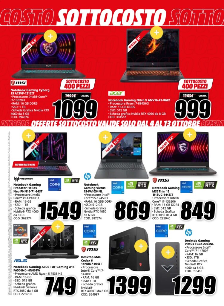 volantino sottocosto MediaWorld 4 ottobre 2024 pagina 13