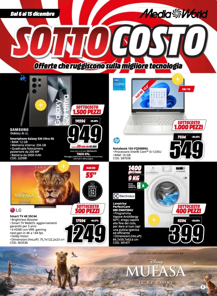volantino sottocosto MediaWorld 6 dicembre 2024 pagina 01